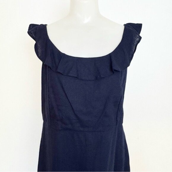 Ann Taylor Navy Linen Blend Scoop Flutter Sleeve Midi Dress 12 P - Picture 3 of 13